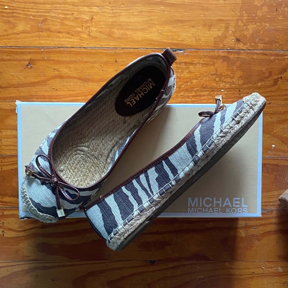 Michael Kors Black and White Espadrilles with Brown Accents
